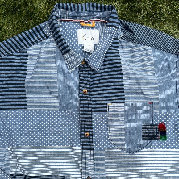 Koto Patchwork Denim Shirt Button Down Long Sleeve with Embroidery - Picture 5 of 16